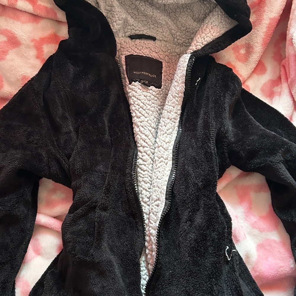 Weatherproof Black Jacket with White Sherpa Lining